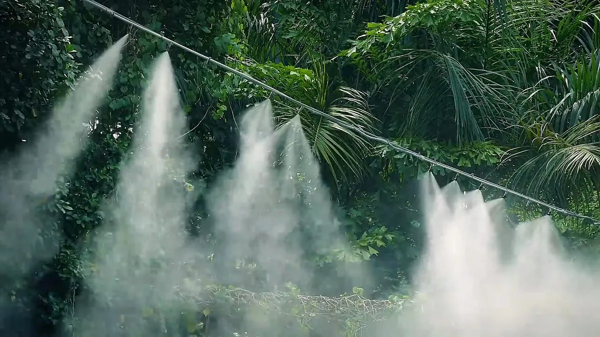 A neatly installed misting line — work most comfortably done before the hot season